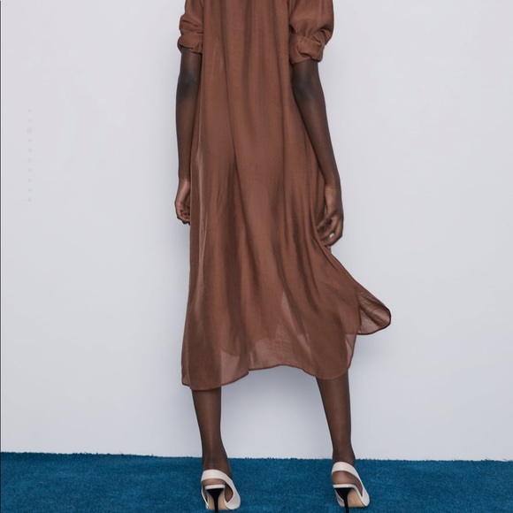 Zara Dresses Zara Shirt Dress Midi Brown Aline Button Front Poshmark